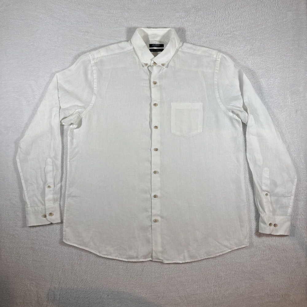 LC‎ Waikiki Turkish Regular Fit 100% Linen Bright White Button Up Roll Tab XL